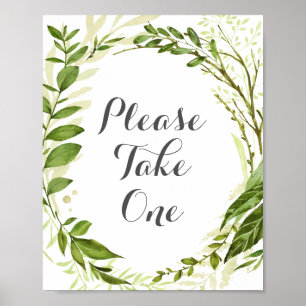 Green Wreath Please Take One Sign Poster, Rustic