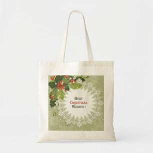 Green Wreath Red Berries- Christmas Tote Bag