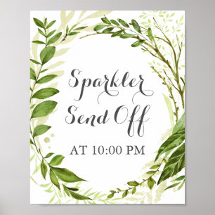 Green Wreath Sparkler Send Off Sign Poster, Rustic