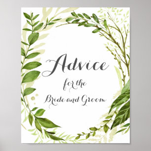 Green Wreath Wedding Advice Sign Poster, Rustic