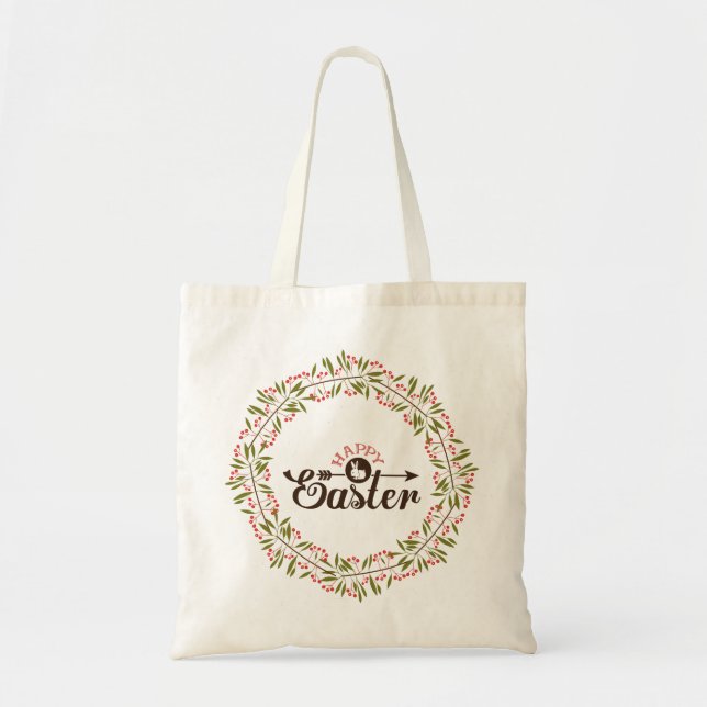 Green Wreath With Bunny- Happy Easter Tote Bag (Front)