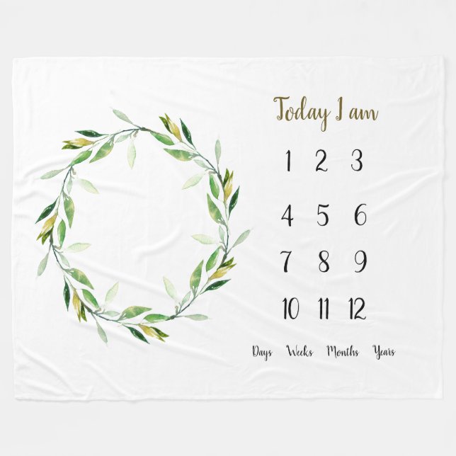 Green wreathe Baby 1st year Milestone   Fleece Bla Blanket (Front (Horizontal))
