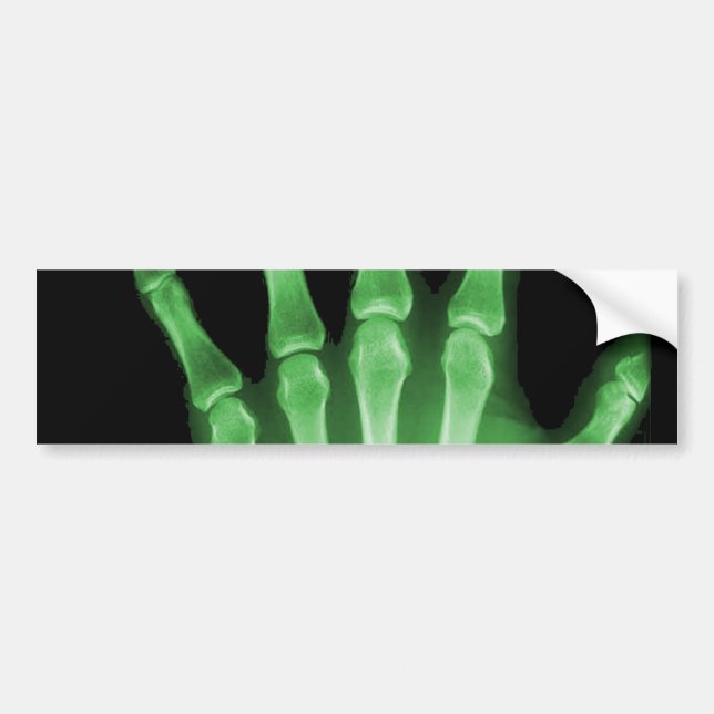Green X-ray Skeleton Hand Bumper Sticker (Front)