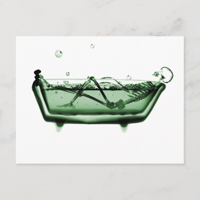 Green X-Ray Vision Skeleton in Bath Tub Postcard (Front)