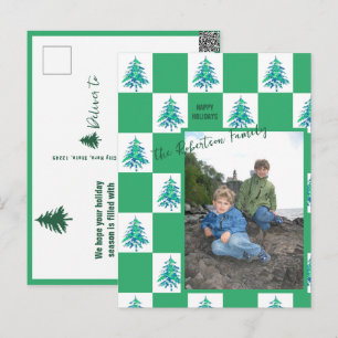 Green Xmas Tree Chequerboard Holiday Photo Postcard