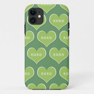 Green XOXO Hearts Customisable Background Colour Case-Mate iPhone Case