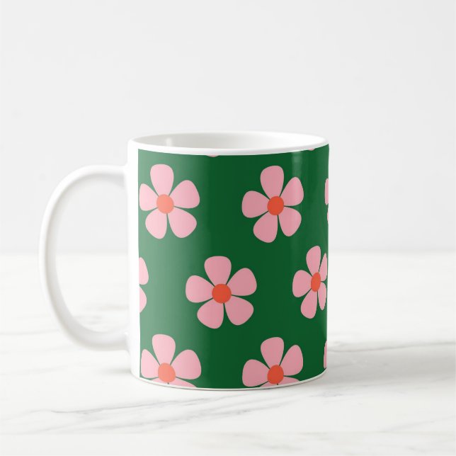 Green Y2K Wildflower Bold Retro Spring Kitchen  Coffee Mug (Left)