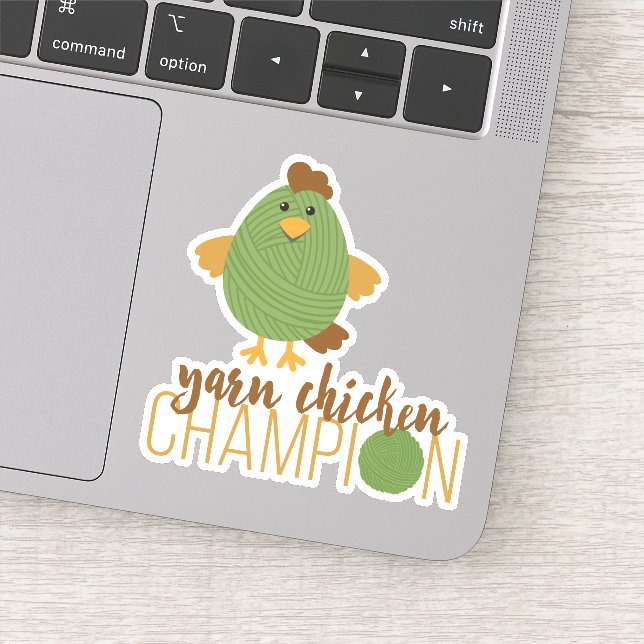 Green Yarn Chicken Champion Custom-Cut Stickers (Detail)