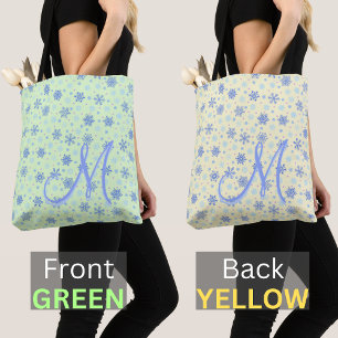 Green & Yellow 2 Side Colours Snowflakes Monogram Tote Bag