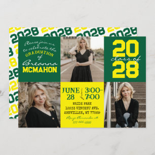 Green & Yellow 3 Photo Graduation Invitation