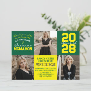 Green & Yellow 4 Photo Graduation Announcement