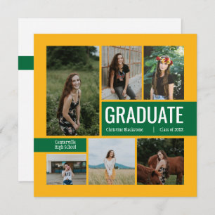 Green & Yellow 6 Photo Graduation Invitation