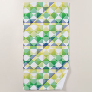 Green Yellow Abstract Chequered Square Pattern Beach Towel