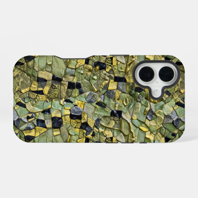 Green Yellow Alligator Crocodile Dragon Leather iPhone 16 Case (Back Horizontal)