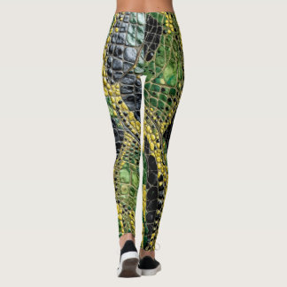Green Yellow Alligator Crocodile Dragon Leather Leggings