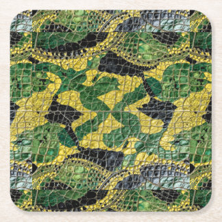 Green Yellow Alligator Crocodile Dragon Leather Square Paper Coaster