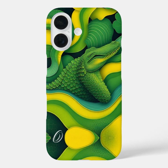 Green Yellow Alligator Crocodile Dragon Monogram  Case-Mate iPhone Case (Back)