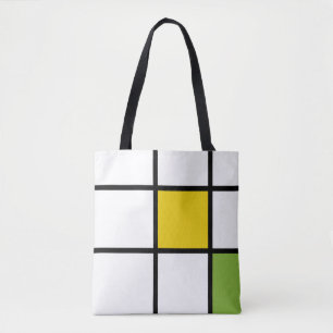 Green Yellow and Black Mondrian Style Tote Bag