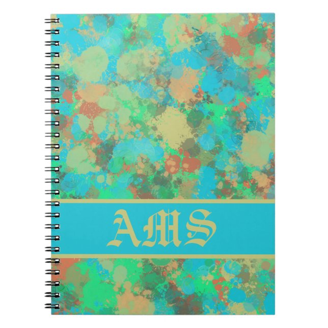 Green, yellow and blue drops abstract notebook (Front)