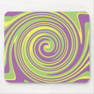 Green yellow and purple twirl pattern mouse pad