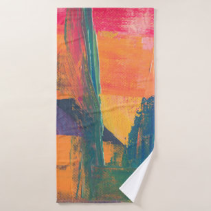 Green, yellow, and red abstract painting bath towel