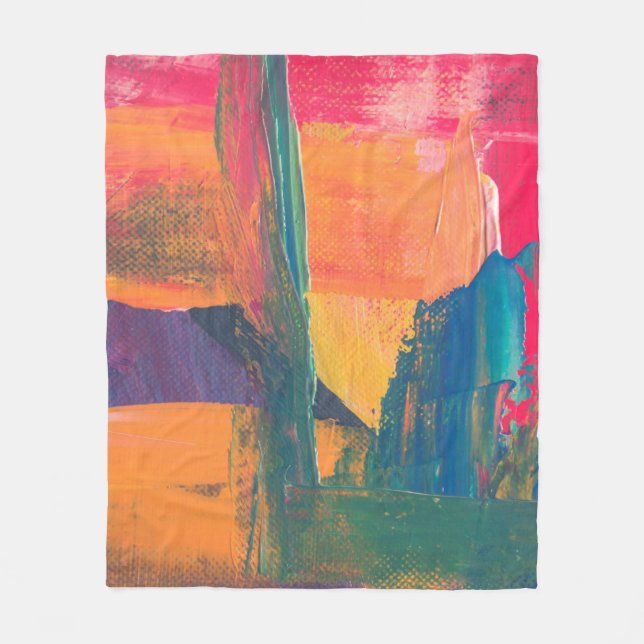 Green, yellow, and red abstract painting fleece blanket (Front)