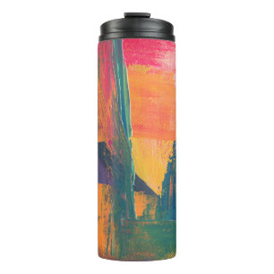 Green, yellow, and red abstract painting thermal tumbler