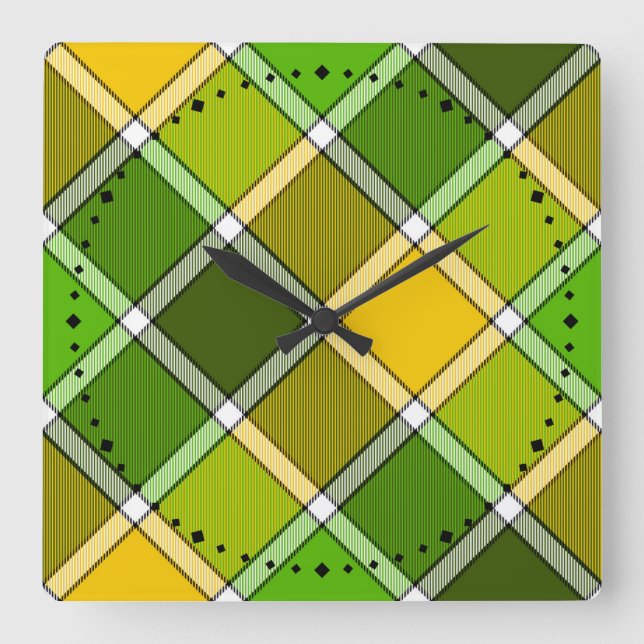 Green Yellow Argyle print Wall Clock (Front)
