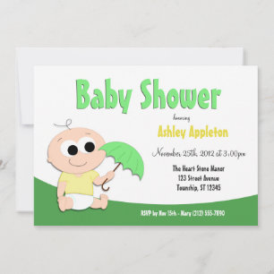 Green & Yellow Baby Umbrella - Shower Invitations