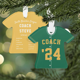 Green & Yellow Baseball Coach Team Jersey Ornament