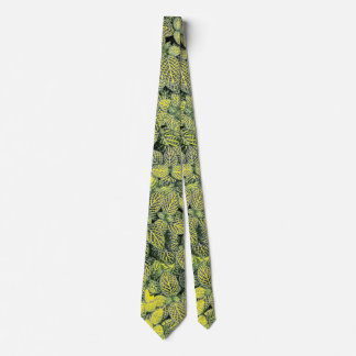 GREEN YELLOW BLACK NATURAL LEAVES MODERN NECK TIE