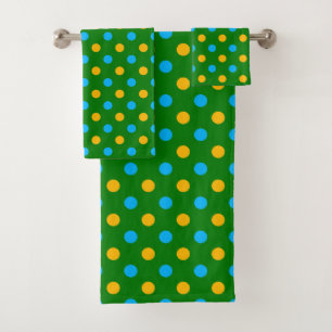 Green Yellow Black Polka Dots Design  Bath Towel Set