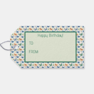 Green Yellow Blue Butterflies and Flowers Gift Tags