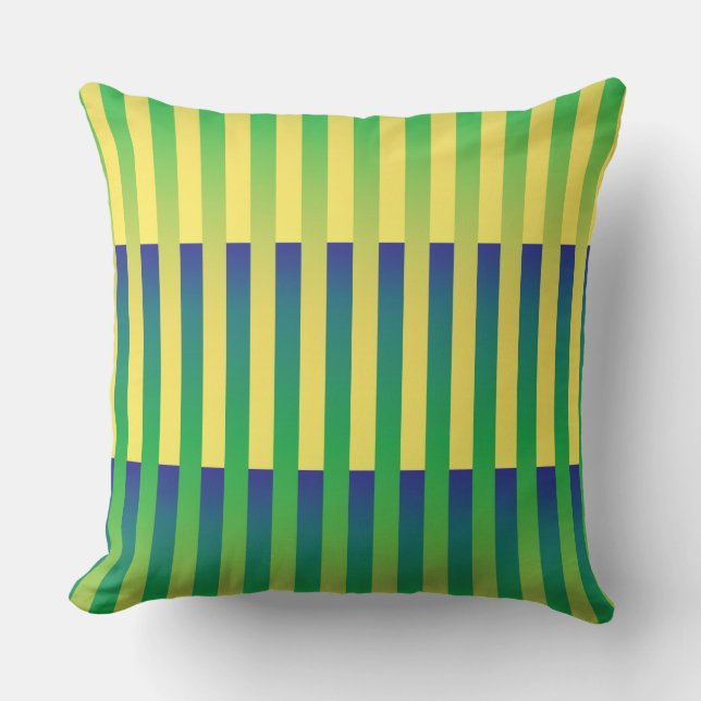 Green Yellow Blue Striped Pattern Cushion (Front)