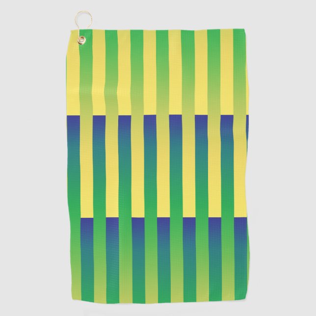 Green Yellow Blue Striped Pattern Golf Towel (Front)