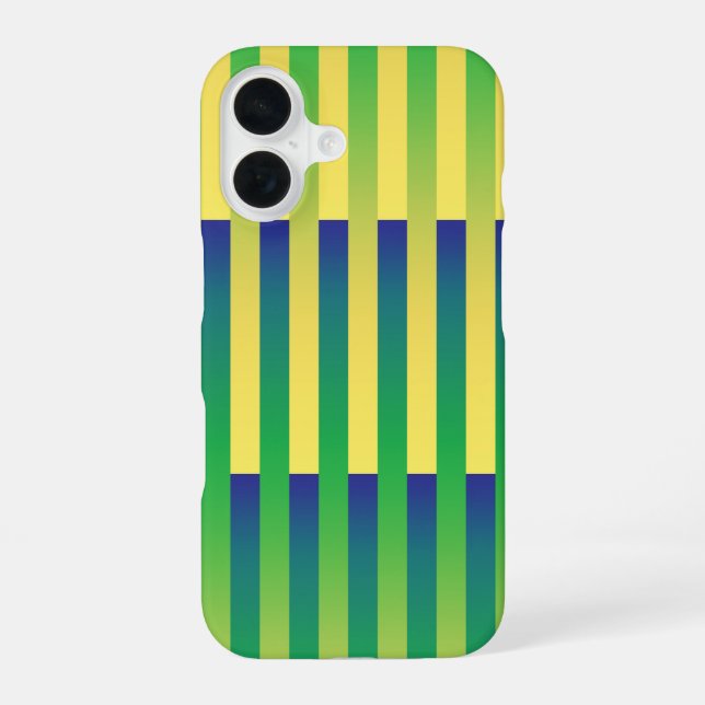 Green Yellow Blue Striped Pattern iPhone 16 Case (Back)