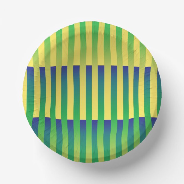 Green Yellow Blue Striped Pattern Paper Plate (Front)