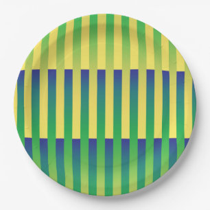 Green Yellow Blue Striped Pattern Paper Plate