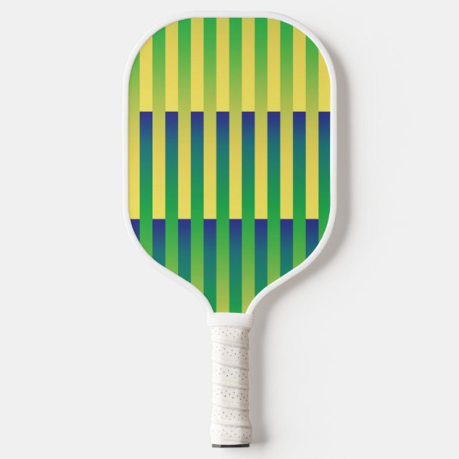 Green Yellow Blue Striped Pattern Pickleball Paddle (Front)