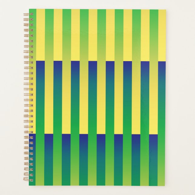 Green Yellow Blue Striped Pattern Planner (Front)