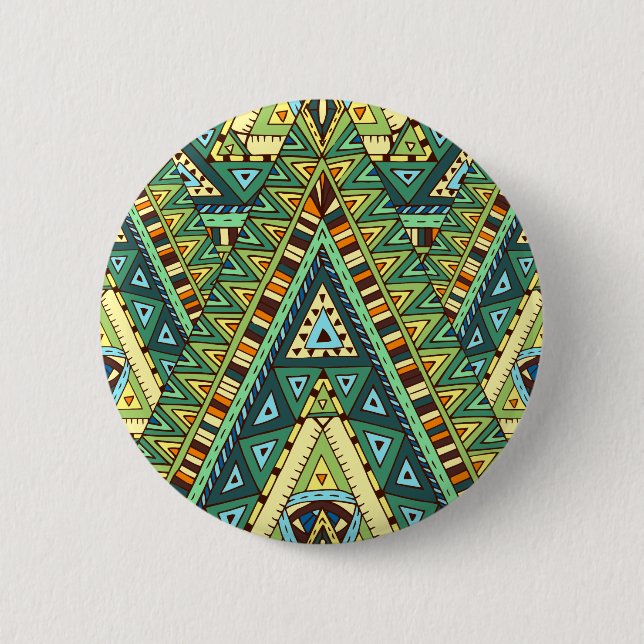 Green yellow boho ethnic pattern 6 cm round badge (Front)