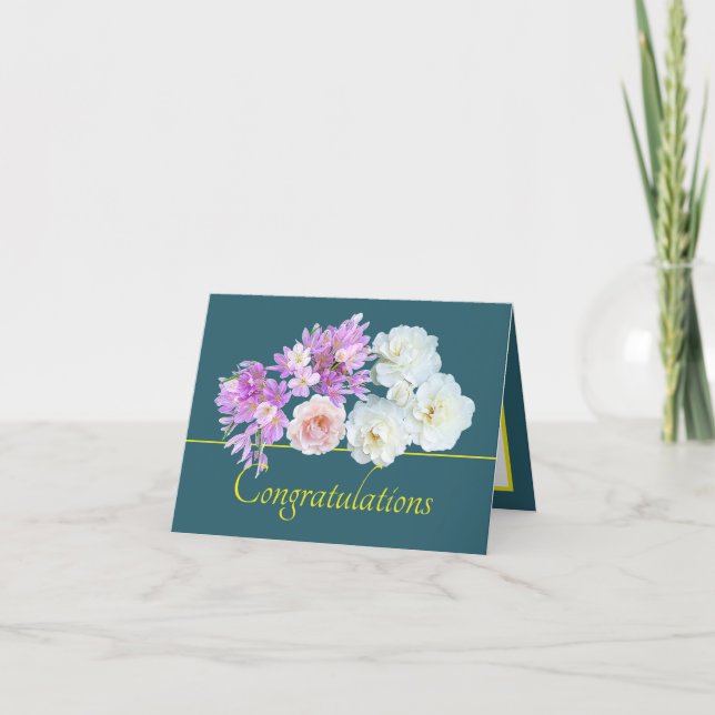 Green Yellow Bouquet Rose Crocuses Congratulations Card (Front)