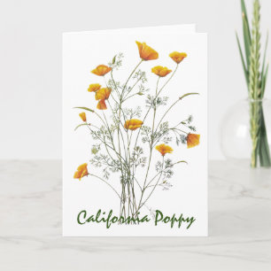 Green Yellow California Poppy Watercolor Painting Card
