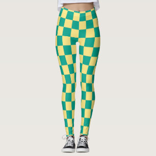 Green + Yellow Chequered Chequerboard Pattern Leggings