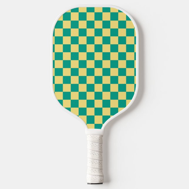 Green + Yellow Chequered Chequerboard Pattern Pickleball Paddle (Front)