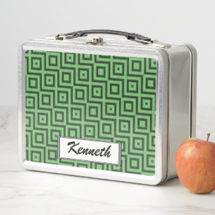 Green & Yellow Chequered Tubes by Kenneth Yoncich Metal Lunch Box