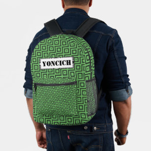 Green & Yellow Chequered Tubes by Kenneth Yoncich Printed Backpack
