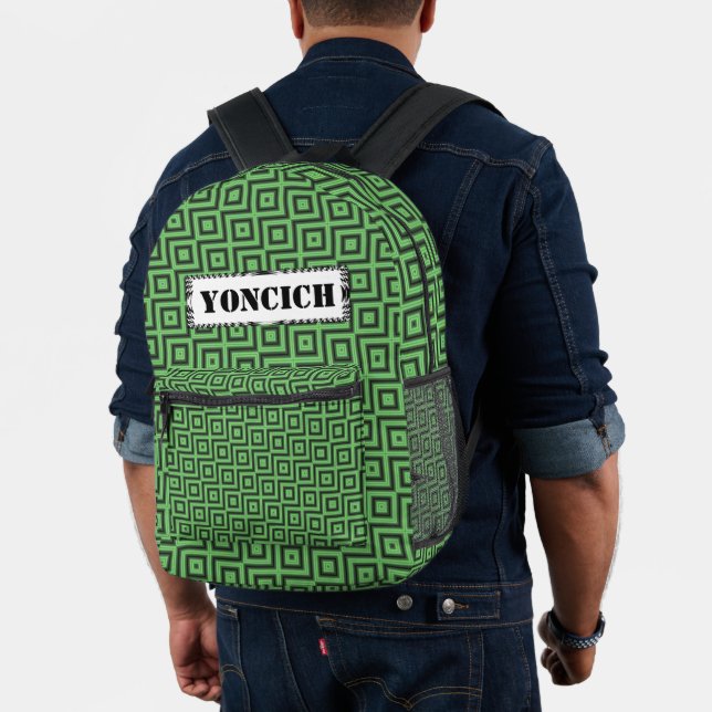 Green & Yellow Chequered Tubes by Kenneth Yoncich Printed Backpack (Insitu (Model))