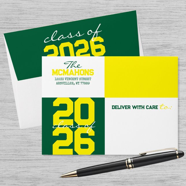 Green Yellow Colour Block Return Address Graduatio Envelope (Creator Uploaded)