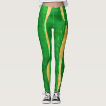 Green Yellow Curve Lines Abstract Art Leggings
